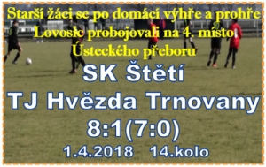 V prvním poločase starší žáci přichystali soupeři bohatou hodovačku a vedli vysoko 7:0. Po změně stran polevili, začali se herně trápit a náskok už nenavýšili.