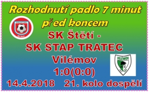 Středeční brankostroj 8 branek se proti Vilémovu neopakoval. V 21. kolo Ústeckého přeboru dospělých padla jen jedna branka.
