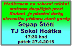 Sepap má staré gardě Hoštky co vracet. Na horké půdě v Hoštce před rekordní návštěvou  na podzim prohrál 1:0.