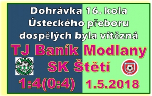 Během 5 minut jsme v 1. poločase vstřelili 3 branky. Krásný gól padl i v závěru poločasu. Mužstvo dospělých může slavit kromě svátku práce i vítězství v Modlanech.