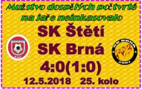 3 body proti Brné a prohra Mostu v Srbicích. Na 1. místo ztrácíme 3 body.V utkání proti Brné se na 1. gól čekalo až do závěru 1. poločasu. Druhá část patřila střelecky Vokounovi autorovi 3 branek.