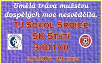 Poslední letošní venkovní zápas. Srbicím jsme v letošním ročníku jako jedinému týmu nevstřelili gól. K zápasu jsme neodjeli v optimální sestavě, navíc jsme nedali za stavu 0:0 penaltu a 1.branku inkasovali v nastavení 1. poločasu.  
