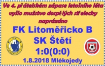 Mužstvo dospělých změřilo síly s Litoměřickou rezervou, a když už se zdálo, že branka nepadne, tak bohužel k našemu smutku 1x míč v síti skončil.