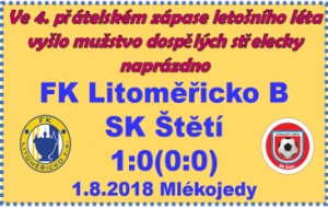 Mužstvo dospělých změřilo síly s Litoměřickou rezervou, a když už se zdálo, že branka nepadne, tak bohužel k našemu smutku 1x míč v síti skončil.