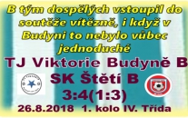 120 diváků se přišlo v neděli odpoledne v Budyni podívat na utkání domácí rezervy proti B mužstvu Štětí 