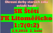 Okresní derby starších žáků.Na úvod 2. půle jsme snížili na 1:2, ale pak se přeci jenom prosadili hosté a vysoko vyhráli.