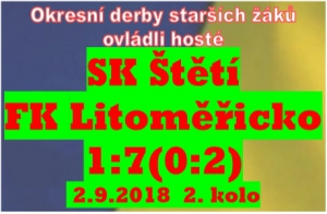 Okresní derby starších žáků.Na úvod 2. půle jsme snížili na 1:2, ale pak se přeci jenom prosadili hosté a vysoko vyhráli.