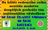 Po velkém boji se mužstvo dospělých z dalekého Vilémova vrátilo s prázdnou. Škoda. Hráli jsme dobře, ale to hlavní co se ve fotbale počítá to  jsou vstřelené góly a to nám chybělo.