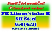 Starší žáci propásli šanci získat 3 body.Začali velmi dobře, ale o slibný náskok rychle přišli a v závěru už domácí Litoměřicko B vítězství uhájilo.