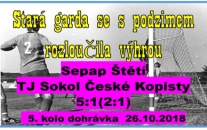 Stará garda se dostala brzo do vedení a soupeře už vyrovnat nenechala. 3. místo po skončení podzimu. Gratulujeme.