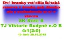 Po vítězství na domácím trávníku má B mužstvo dospělých po porážce Ctiněvse 7:0 v Dušníkách čtyřbodový náskok na čele tabulky 