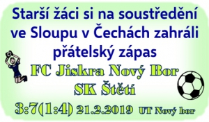 Zápas bohatý na branky sehráli starší žáci na umělé trávě v Novém Boru, kam si odskočili ze Sloupu v Čechách, kde byli na soustředění