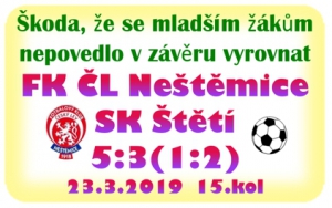 V Ústeckém přeboru mladších žáků se utkala mužstva z horní poloviny tabulky. V poločase jsme vedli, ale ve 2. části odešly síly.