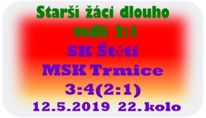 Smutek zavládl po zápase starších žáků. Ještě v 55. minutě vedli 2:1, měli i šance na další branky, soupeř v úplném závěru zabral a zápas dokázal otočit. 