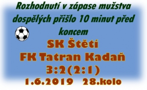 Vyrovnané utkání 28. kola Ústeckého přeboru dospělých přineslo hodně šancí, 5 gólů a radost z vítězné branky 10 minut před koncem z kopačky Jakuba Slavíčka