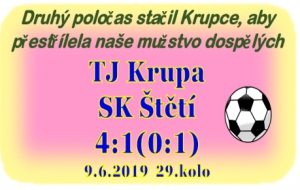 Promarněná příležitost udržet si 4. místo před posledním kolem. Ve 2. poločase mužstvo dospělých o slibný náskok z 1. půle přišlo.