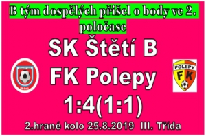 První domácí zápas B mužstva dospělých ve III. Třídě body nepřinesl
