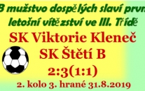 B mužstvo dospělých si přivezlo první mistrovské body z Klenče. O osudu zápasu se rozhodovalo v poslední desetiminutovce.