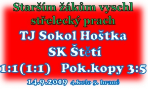 Starší žáci marně dobývali obranu Hoštky. Vstřelili jen jednu branku z pokutového kopu.