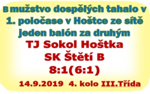 Naděje na úspěch B mužstva dospělých padla už v 1. poločas, kdy jen Jakub Peterka vstřelil 4 branky ze 6 inkasovaných. b