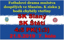 Fotbalové drama se vším co k fotbalu patří, které stojí určitě zato si ho přečíst. V poločase jsme měli našlápnuto pro 3 body,ale 2. poločas už se nehrál podle našich not a všechno vrcholilo penaltovou zápletkou.