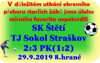 Těžký zápas starších žáků, kteří velmi dlouho prohrávali a vyrovnat se jim povedlo až v závěru z penalty  