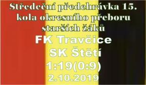 Po rekordní výhře v Travčicích jsou starší žáci na 1. místě okresního přeboru s 24 body. Na 2. místě je Hoštka se stejným počtem bodů, ale horším skóre.