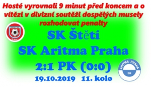Potřetí v sezóně se rozhodovalo v zápase mužstva dospělých v penaltovém rozstřelu a potřetí jsme vyhráli. Mužstvo se muselo obejít bez spousty zraněných, zabojovalo a  odměnou jsou 2 body.