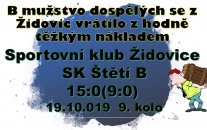Pouze s osmi hráči vyběhlo B mužstvo dospělých na hřiště v Židovicích a výsledek podle toho taká vypadá.