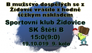 Pouze s osmi hráči vyběhlo B mužstvo dospělých na hřiště v Židovicích a výsledek podle toho taká vypadá.