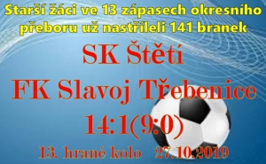 Starší žáci dosáhli opět na dvoucifernou výhru a s Hoštkou bojují o podzimního přeborníka okresu 