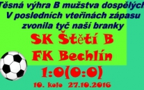 O vítězství B mužstva dospělých rozhodla branka Lukáše Brzka v 64. minutě