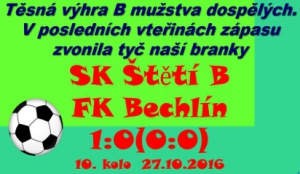 O vítězství B mužstva dospělých rozhodla branka Lukáše Brzka v 64. minutě