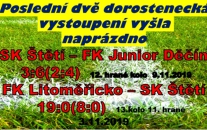 Ústecký přebor dorostu už se blíží do svého letošního cíle. Do konce už zbývá jen zápas a to v neděli 17. listopadu v Neštěmicích.  Přivést si body po 2 posledních porážkách by bylo před zimou příjemné