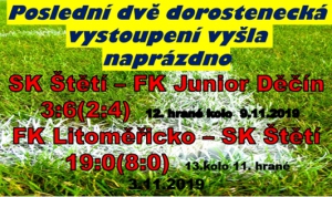 Ústecký přebor dorostu už se blíží do svého letošního cíle. Do konce už zbývá jen zápas a to v neděli 17. listopadu v Neštěmicích.  Přivést si body po 2 posledních porážkách by bylo před zimou příjemné