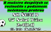 B mužstvo rozdávalo body. Soupeř, který v dosavadním průběhu soutěže nezískal ani bod, trestal každou naší chybu. Navíc jsme na branku soupeře poslali méně střel než kolik je komínů v nedalekých Horních Počaplech. 