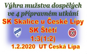 Zimní přípravu mužstva dospělých zasáhla chřipka, ale i tak jsme zápas proti  účastníkovi  Libereckého přeboru zvládli a zvítězili. Výsledky víkendových přípravných zápasů