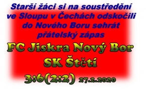 Trenér starších žáků Miloslav Hromy své svěřence po zápase v Novém Boru chválil. Zápasové zpestření na soustředění ve Sloupu v Čechách