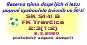 B tým dospělých se letos poprvé představil před svým publikem.  Prohrávalo už 2:0, ve 2. části se podařilo vyrovnat, ale výhru si nakonec zajistili hosté.  