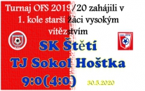 Ani po dlouhé zápasové přestávce nezapomněli starší žáci střílet branky. V derby zápase s Hoškou jich v 1. kole Poháru OFS nastříleli 9.