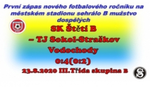 B mužstvo dospělých nezačalo nový roční III.Třídy nejlépe.Prohrálo vysoko se Straškovem a ani jednou se neradovalo ze vstřelené branky. Hosté trestali každé naše zaváhání a domů se vraceli s vysokou výhrou.