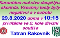 Na svůj první zápas v letošním ročníku divizní soutěže si mužstvo dospělých muselo počkat o týden déle. Rozlosování a jeho pořadí je stejné  jako v loňském ročníku a tak se v 1. domácím utkání utkáme s Tatranem Rakovník.. 