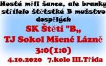 B mužstvo dospělých porazilo souseda v tabulce a dostalo se na 6. místo III. Třídy skupinyB