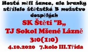 B mužstvo dospělých porazilo souseda v tabulce a dostalo se na 6. místo III. Třídy skupinyB