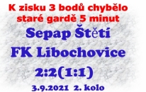 Tento pátek 10.9.2021 má stará garda volno, ale i tak už má za sebou 2 kola podzimní části. Před týdnem doma jen remizovala s Libochovicemi