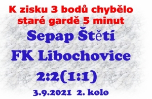 Tento pátek 10.9.2021 má stará garda volno, ale i tak už má za sebou 2 kola podzimní části. Před týdnem doma jen remizovala s Libochovicemi