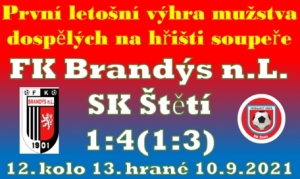 Mužstvo dospělých veze z Brandýsu 3 body. Prohrávalo sice 1:0, ale výsledek se mu  podařilo dokonale otočit.b