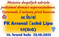 V sedmém domácím utkání podzimní části  mužstvo dospělých   vyrovnalo až  v úplném závěru.