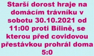 Starší dorost před týdnem po dobrém výkonu ve 2. poločase přestřílel rezervu Roudnické fotbalové farmy a a v dalším kole chce vítězství potvrdit doma proti Bílině..