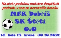 Mužstvo dospělých si na závěr  podzimní části sezóny přivezlo bod z Dobříše. 